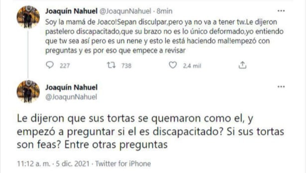 Las palabras de la mamá de Joaquín Nahuel después tras ser víctima de bullying.