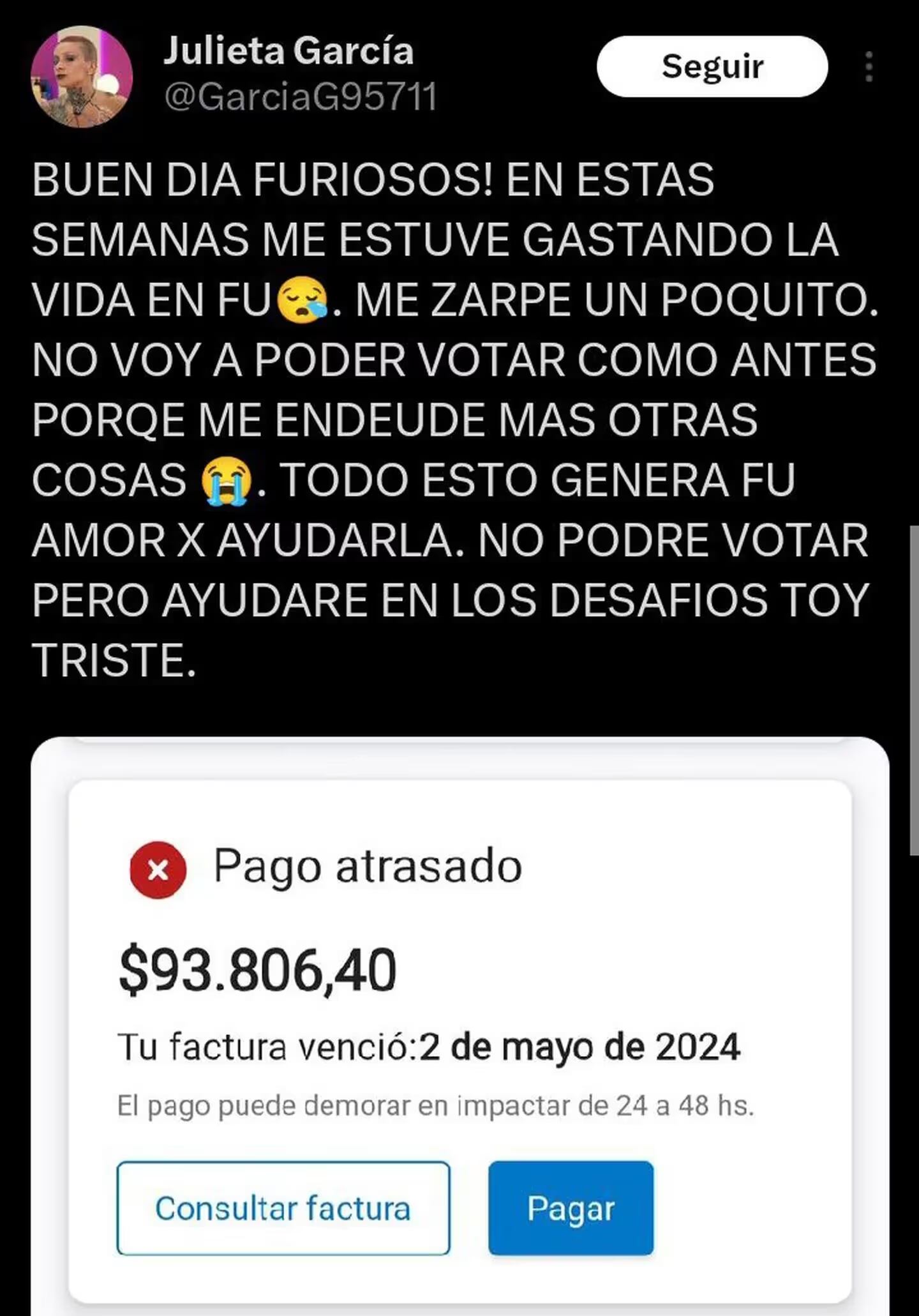 Una fan de Furia se endeudó por la participante