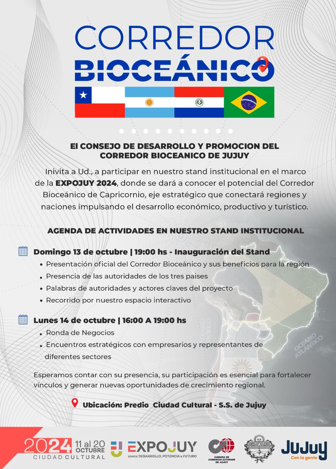 El Corredor Bioceánico Capricornio es uno de los ejes principales de la convocatoria de la Expojuy para este año.