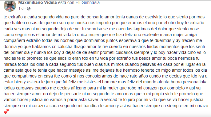 Las palabras de Maximiliano, el novio de Eliana Pacehco, la joven asesinada en La Plata.