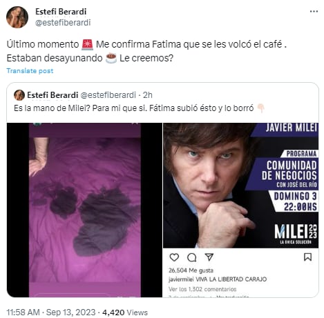 ¿Es Milei? La foto íntima que subió Fátima Florez en la cama y que después borró