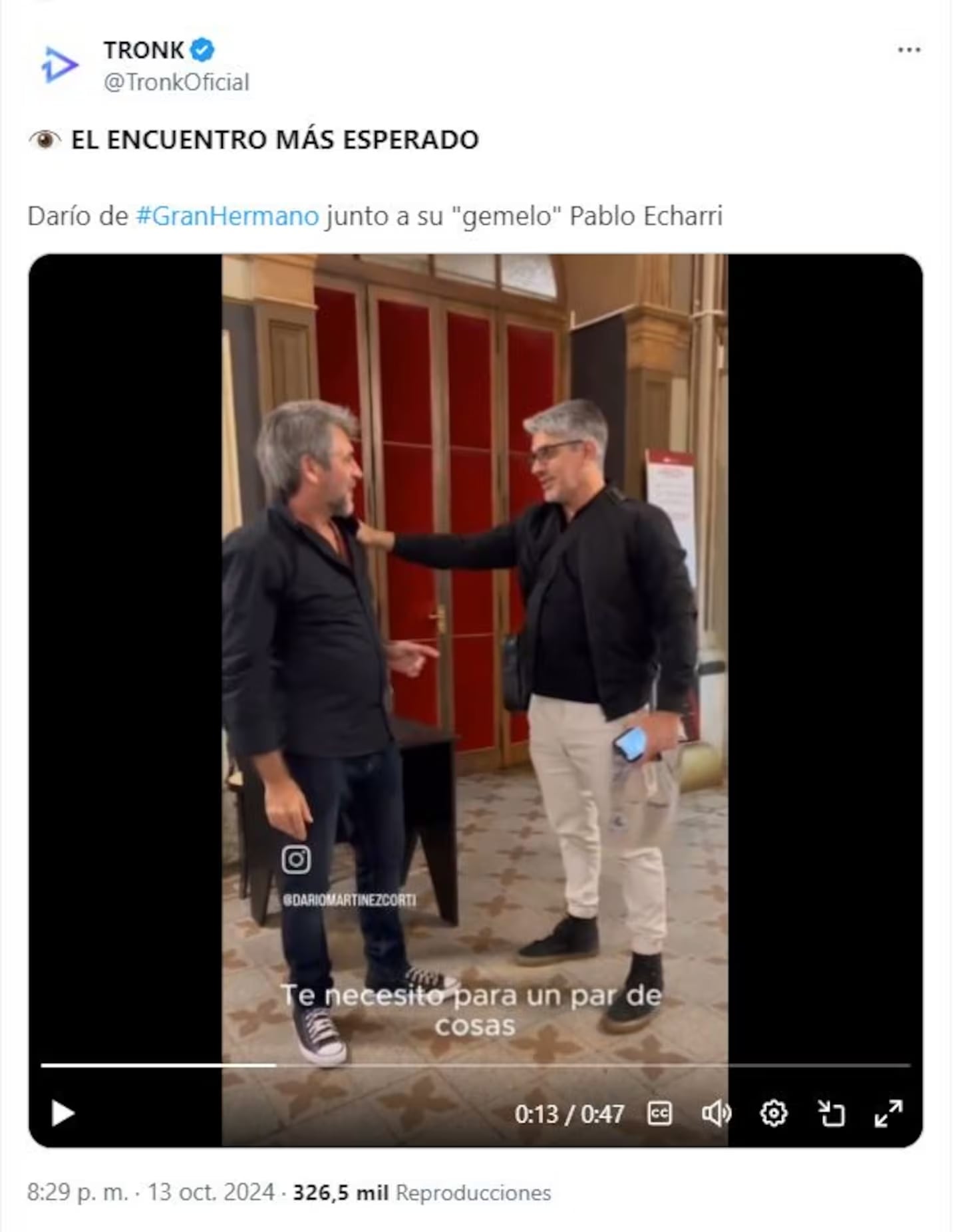 El encuentro entre Pablo Echarri y Darío de Gran Hermano