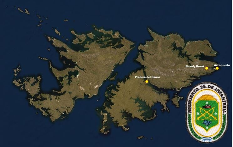 Posiciones del RI Mec 25 en Malvinas.