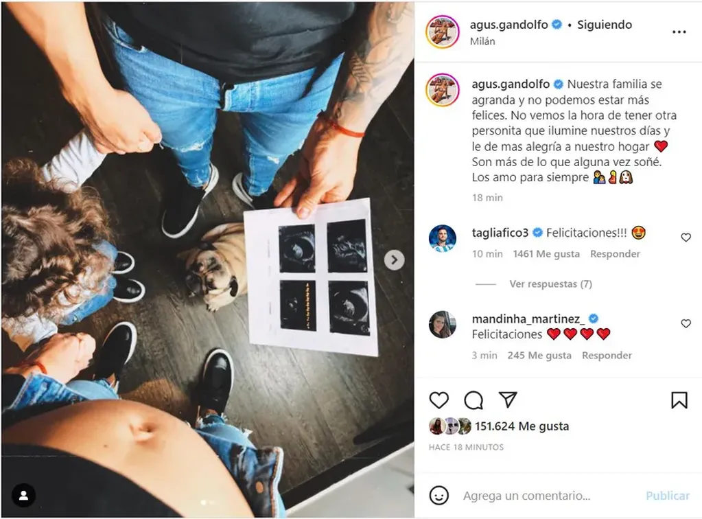La mendocina Agustina Gandolfo y Lautaro Martínez serán papás por segunda vez.