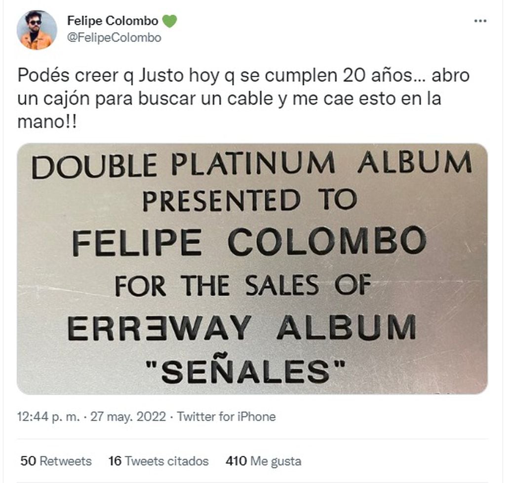 Felipe Colombo compartió un recuerdo muy especial