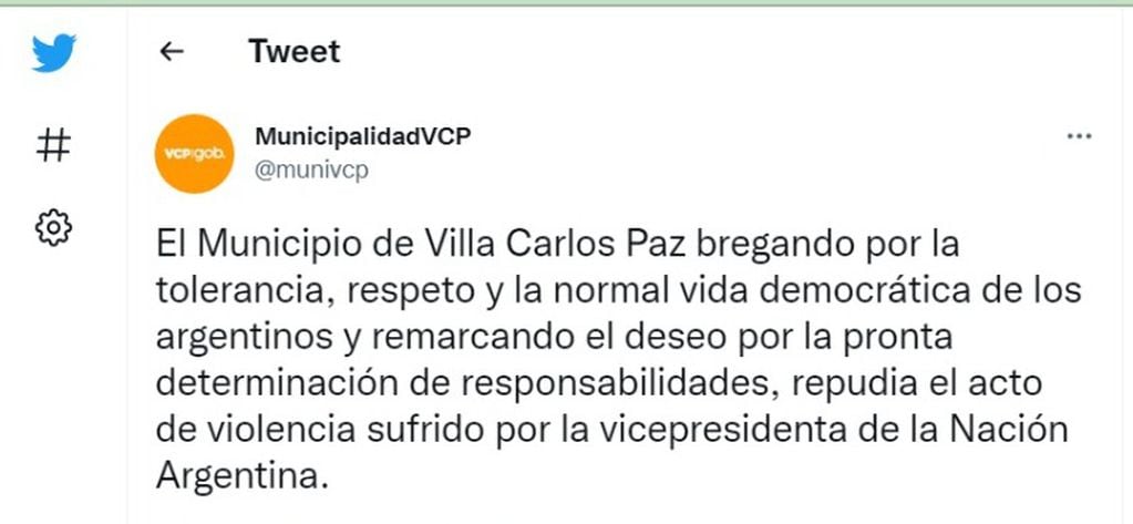 Tweet Municipio de VCP