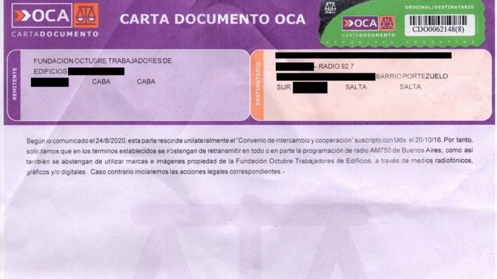 La carta documento. (Twitter)