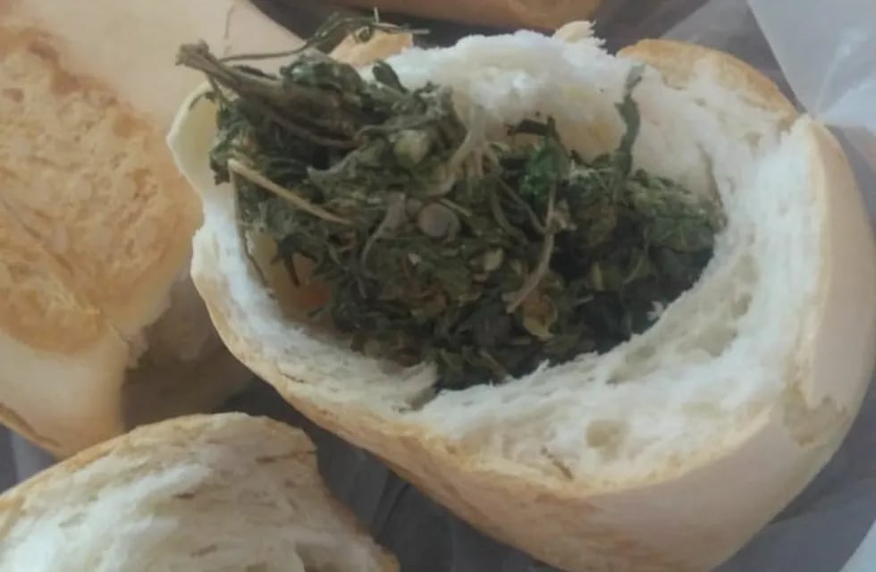 Pan con marihuanas disimulada para enratar a la ceda de un detenido.