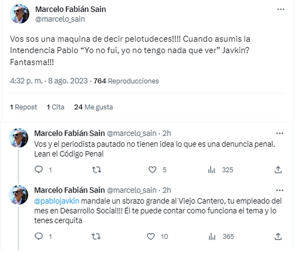 Pablo Javkin y Marcelo Sain se cruzaron nuevamente en Twitter