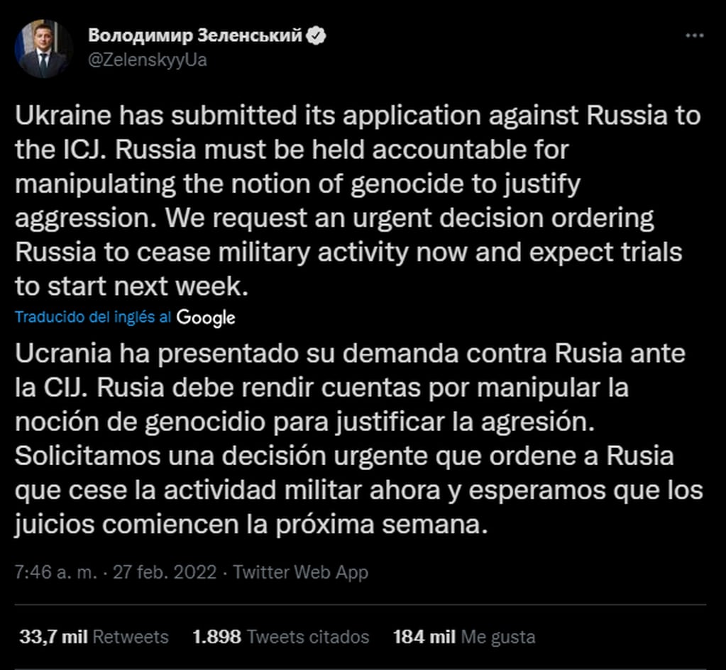 El mensaje del presidente ucraniano sobre su pedido a la ONU.