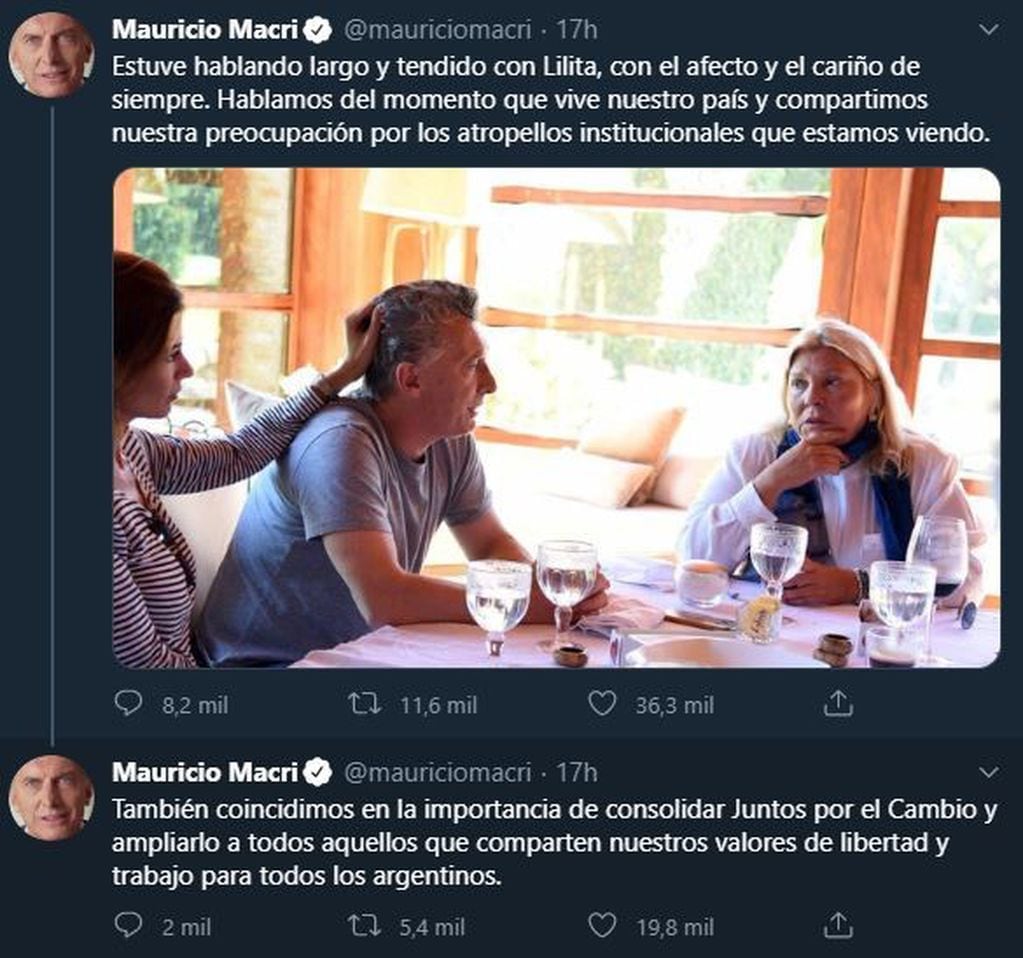 Macri y Carrió se mostraron preocupados por los "atropellos institucionales" (Foto: Twitter)