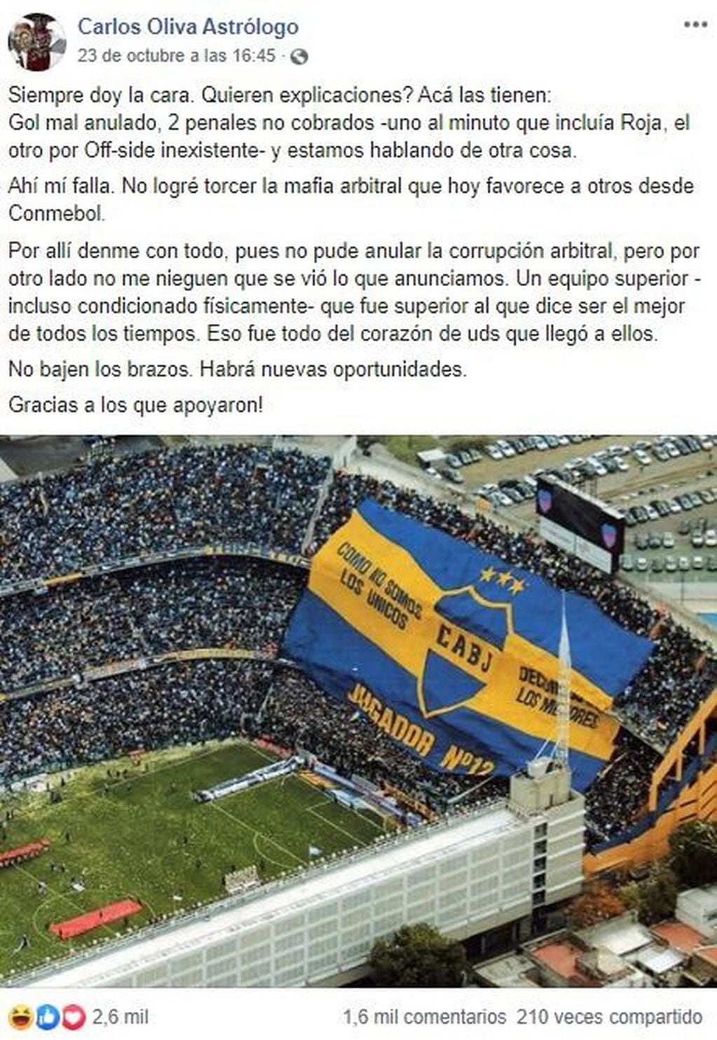 Reapareció el brujo que aseguró que Boca clasificaba a la final de la Copa Libertadores