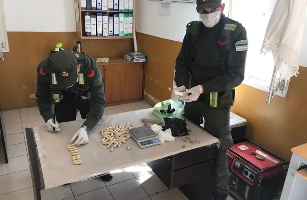 Gendarmes detectan cápsulas con cocaína. (Gendarmería)