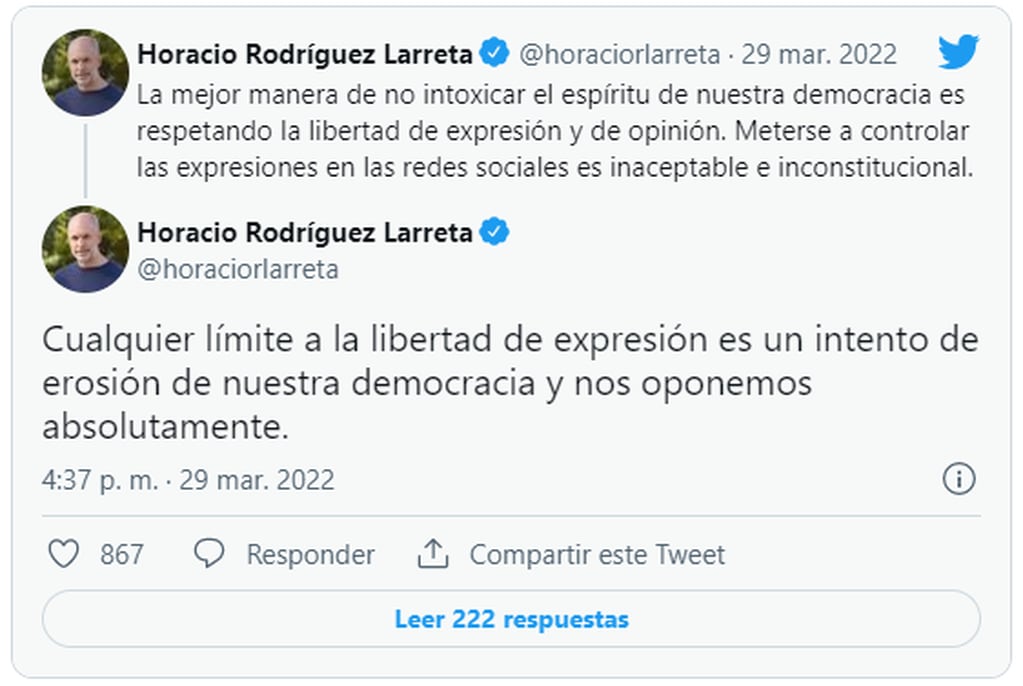 El tuit de Horacio Rodríguez Larreta sobre la "erosión a la democracia".