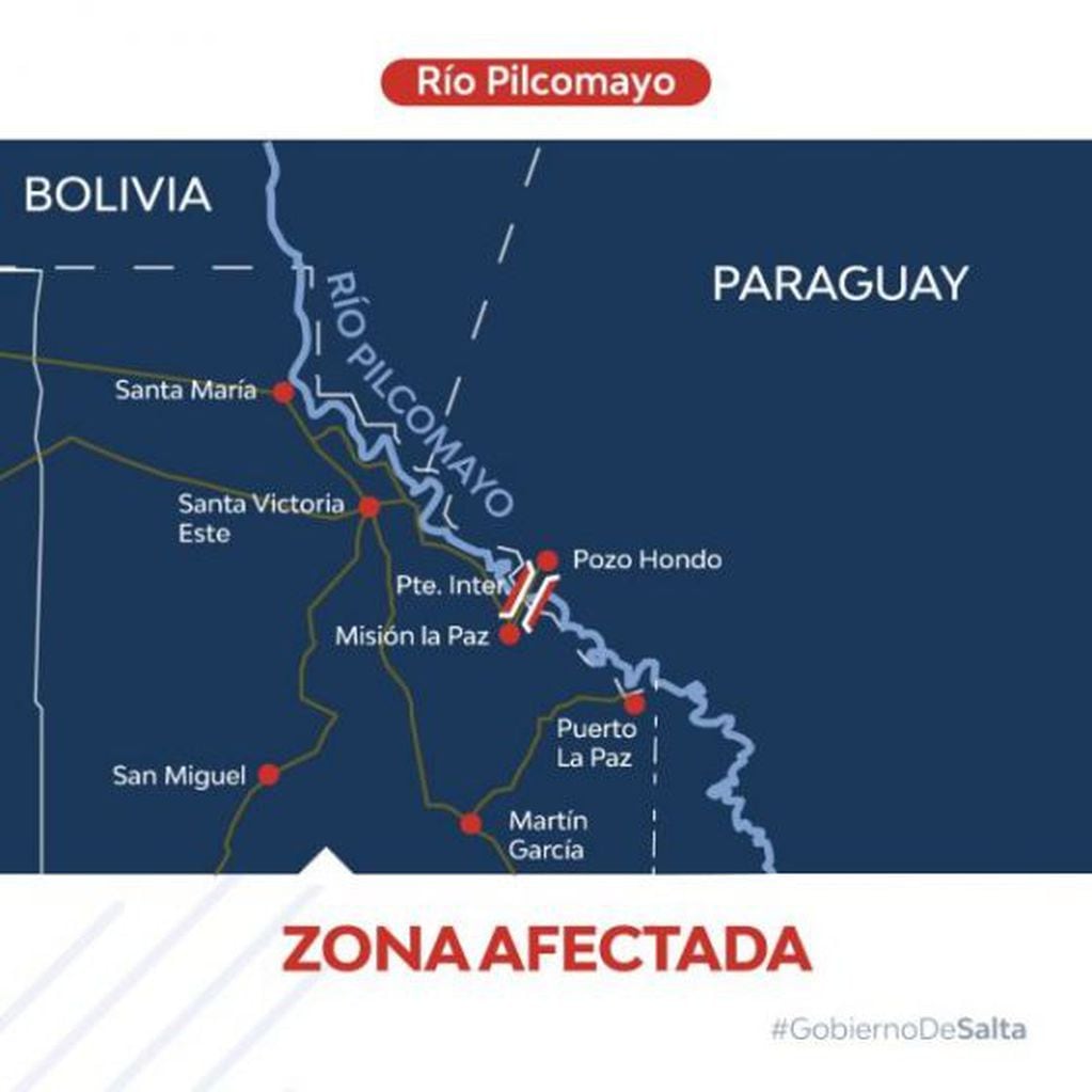 Mapa de la zona afectada tras la contaminación del río Pilcomayo por parte de una empresa boliviana.