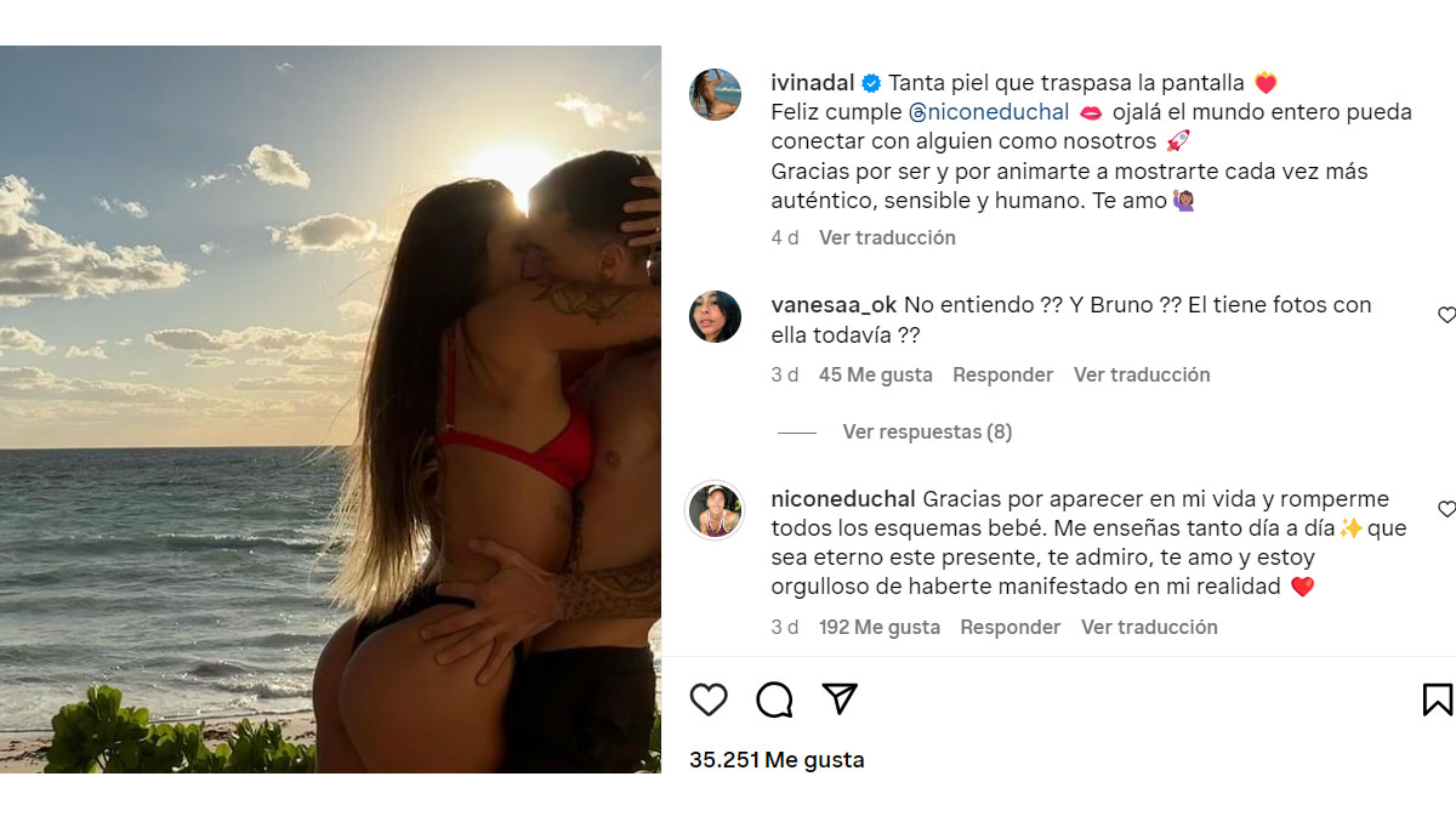 El posteo con el que Ivana Nadal oficializó su relación con Nicolás.