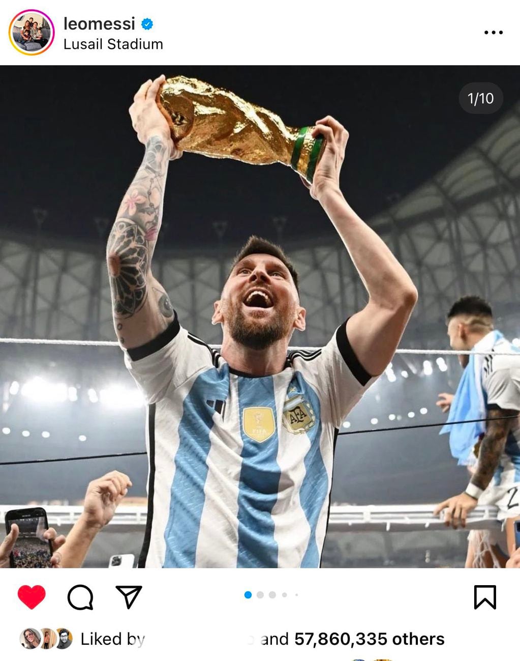 Lionel Messi rompió el récord de likes en Instagram.