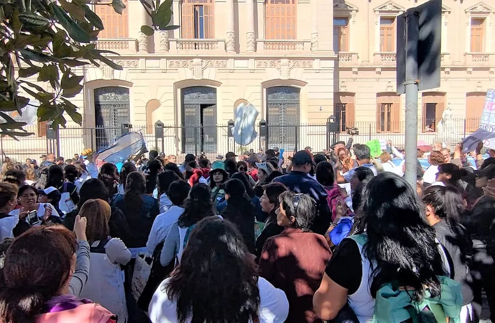 La "marcha de los delantales blancos" llegó hasta las puertas de la Casa de Gobierno, en una protesta "siguiendo el ejemplo de los compañeros de Salta", dijo el prosecretario gremial del CEDEMS, Andrés García.