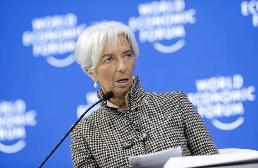 Christine Lagarde, managing director of the International Monetary Fund (IMF), speaks during a panel session on the closing day of the World Economic Forum (WEF) in Davos, Switzerland, on Friday, Jan. 25, 2019. World leaders, influential executives, bankers and policy makers attend the 49th annual meeting of the World Economic Forum in Davos from Jan. 22 - 25. Photographer: Jason Alden/Bloomberg
