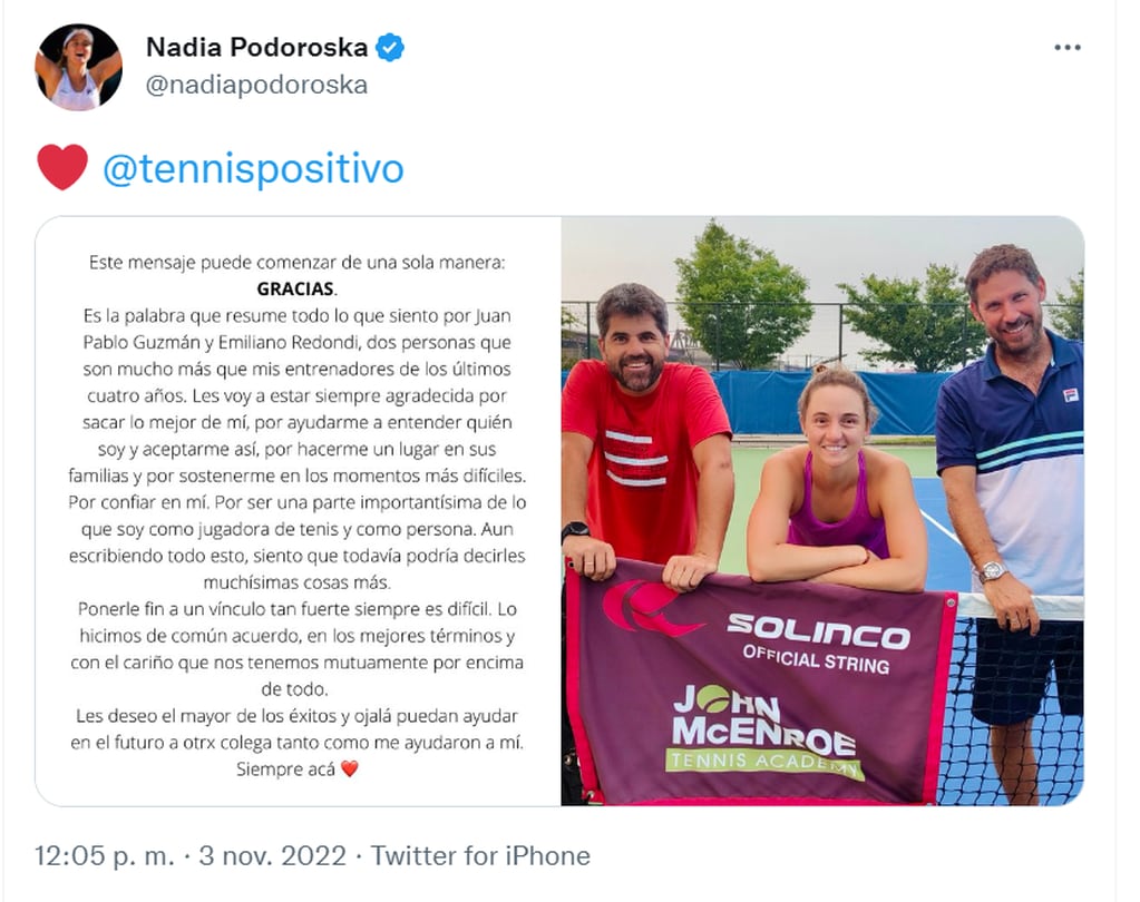 Nadia Podoroska agradeció a su equipo.