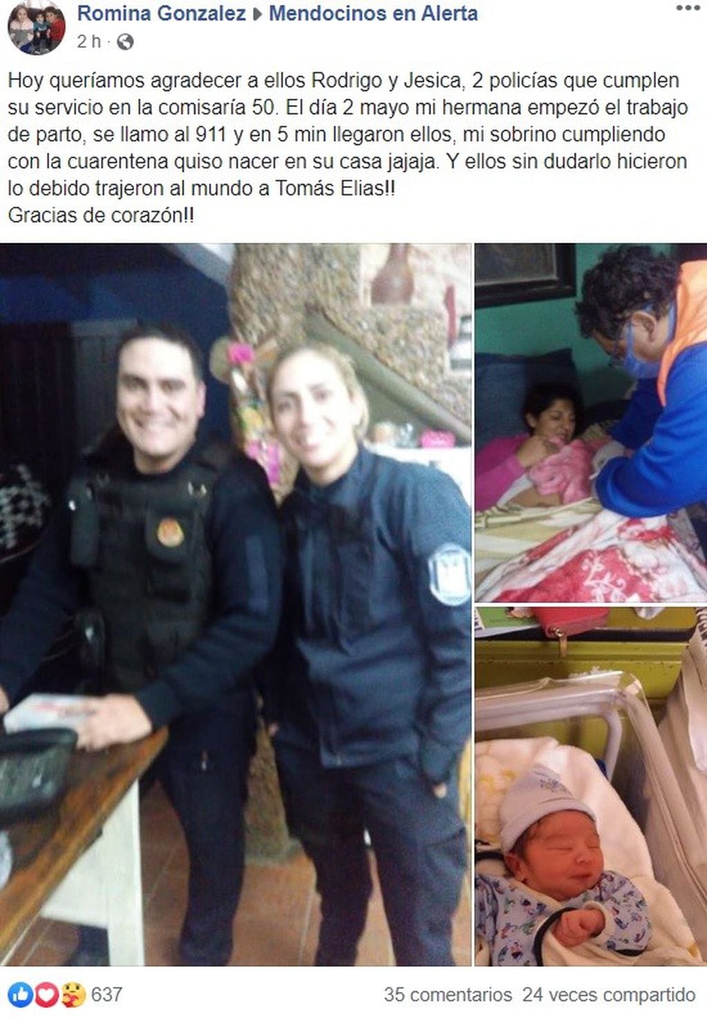 El agradecimiento a los policías Jésica Merlo y Rodrigo Fernández.