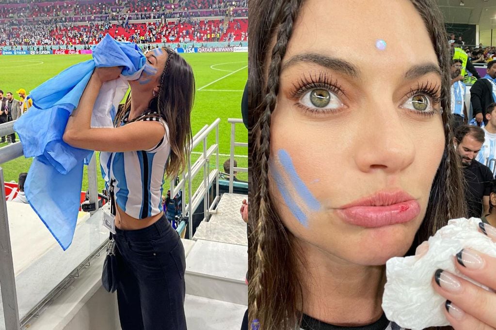 "Jujuy" Jiménez tuvo un accidentado festejo en el partido entre Argentina y Australia. (Fotos de Instagram @sofijuok)