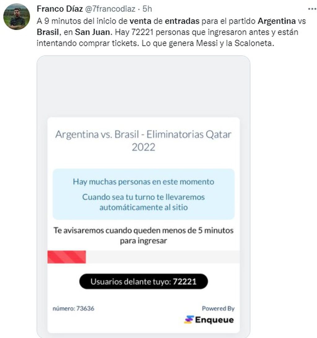 Venta de entradas on line para el partido Argentina-Brasil en San Juan.