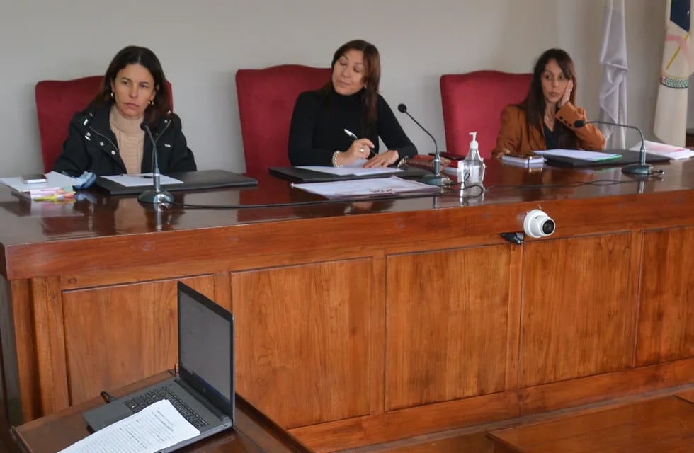 Las juezas Cecilia Sadir, Felicia Barrios -al centro, presidente de trámite-, y Carolina Pérez Rojas, integrantes del Tribunal con Función de Juicio que condenó al docente M.G.M., en Jujuy.