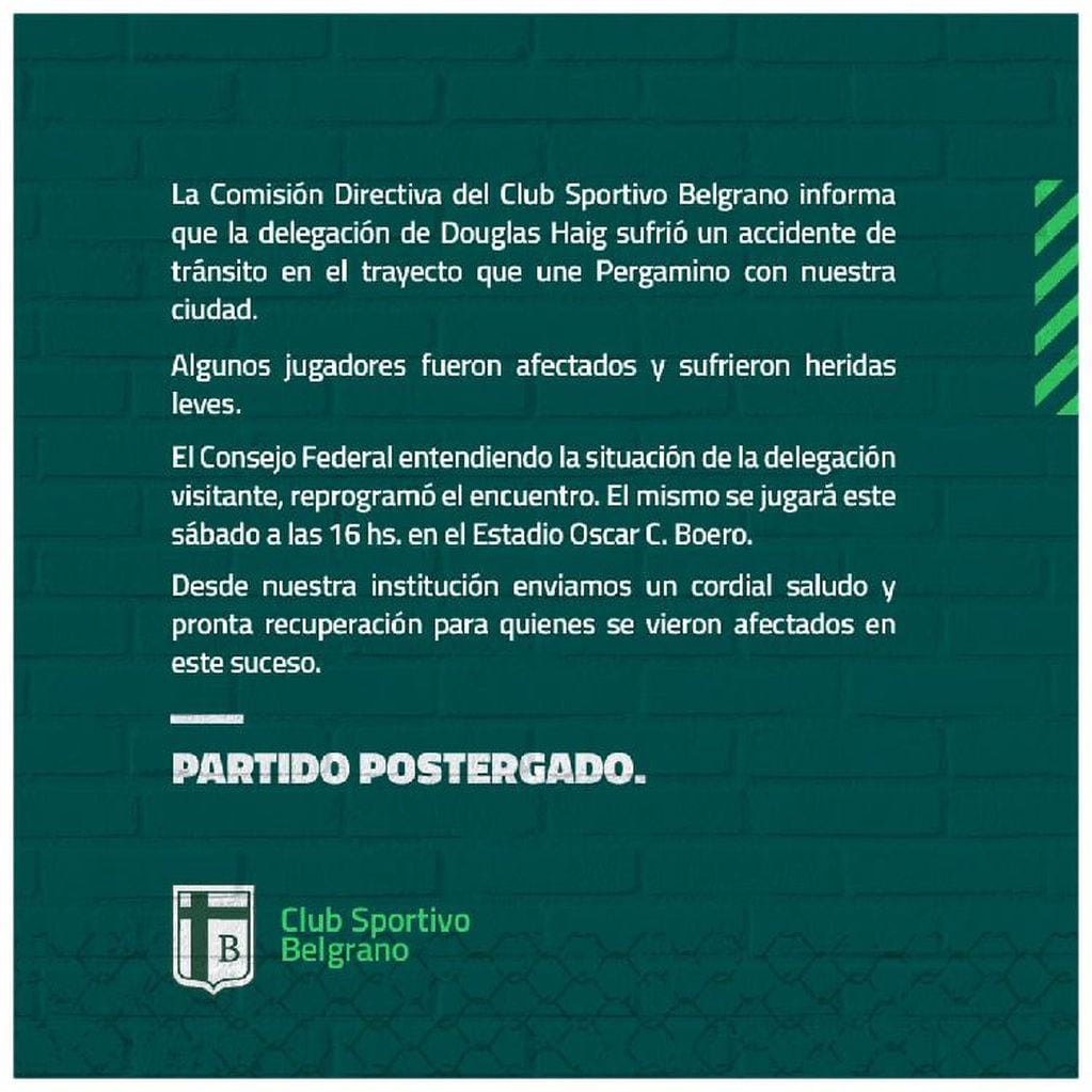 comunicado de Sportivo Belgrano