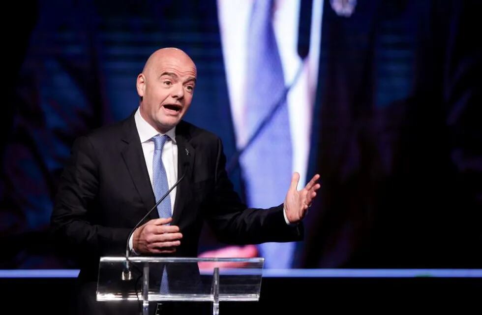 FIFA President Gianni Infantino delivers a speech at the 68th Ordinary CONMEBOL Congress in Buenos Aires, Argentina April 12, 2018. REUTERS/Martin Acosta
