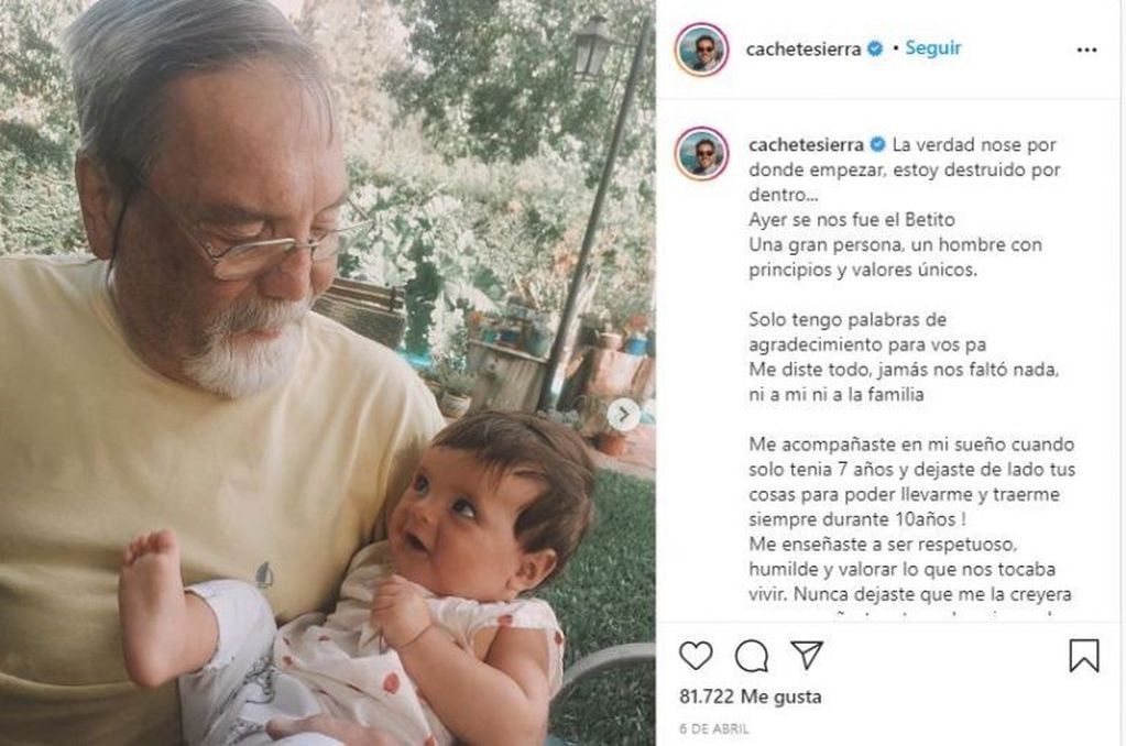 El mensaje de Agustín Sierra para su papá en Instagram.