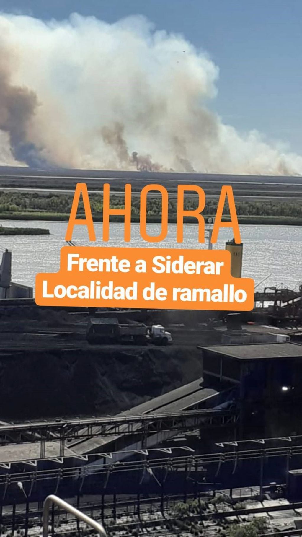 A la altura de Siderar pudo verse una densa y alta columna de humo. (@multisectorialhumedales)