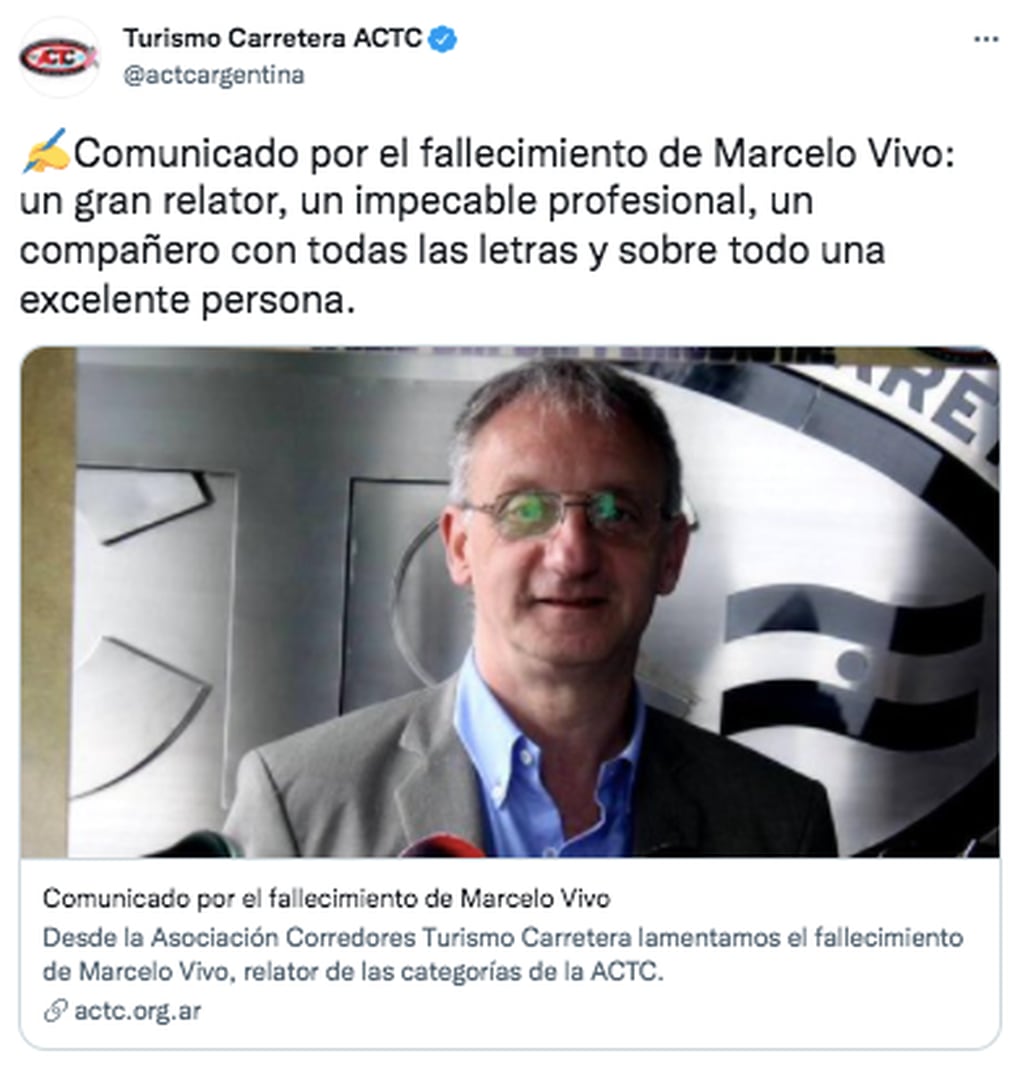 El comunicado de la ACTC tras la muerte de Marcelo Vivo.