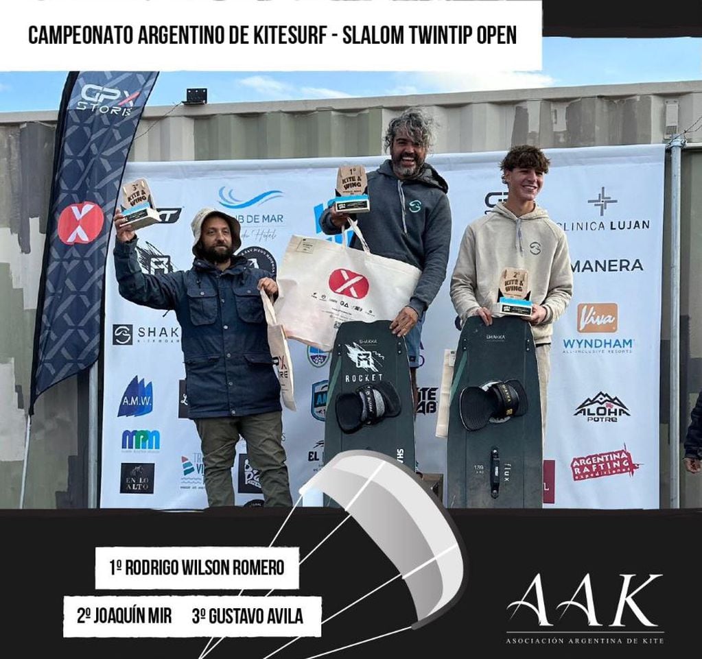 Campeonato Argentino de kitesurf en Potrerillos. Podio Slalom masculino