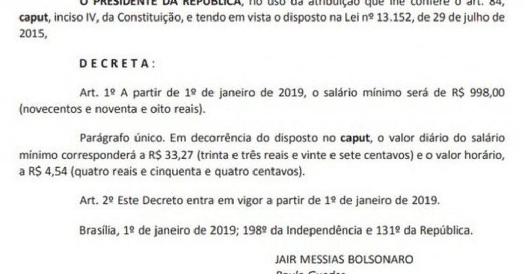 El presidente de Brasil, Jair Bolsonaro, decretó un aumento del salario mínimo del 4,61 %.