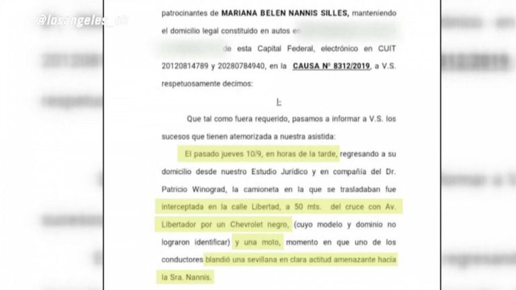 Denuncia judicial de Mariana Nannis a Caniggia