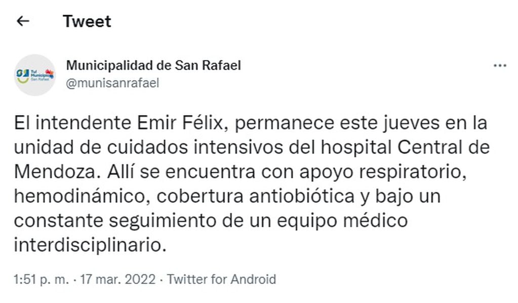 El parte médico sobre la salud de Emir Félix.