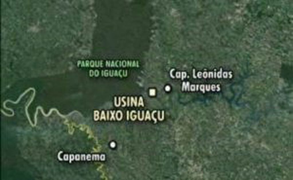 Ubicación de la sexta represa brasileña en el río Iguazú. Capanema está frente a la fronteriza ciudad argentina de Andresito. (WEB)