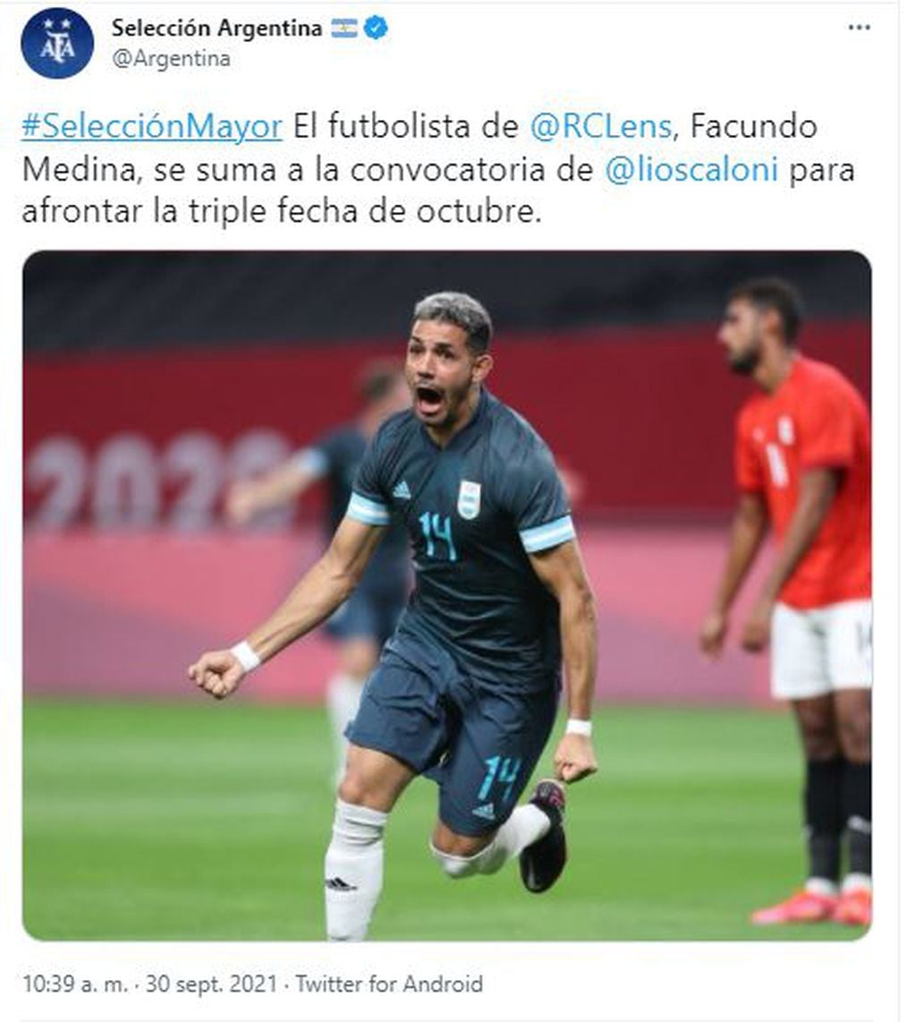 Facundo Medina fue convocado a la Selección Argentina para la triple fecha de Eliminatorias sudamericanas.