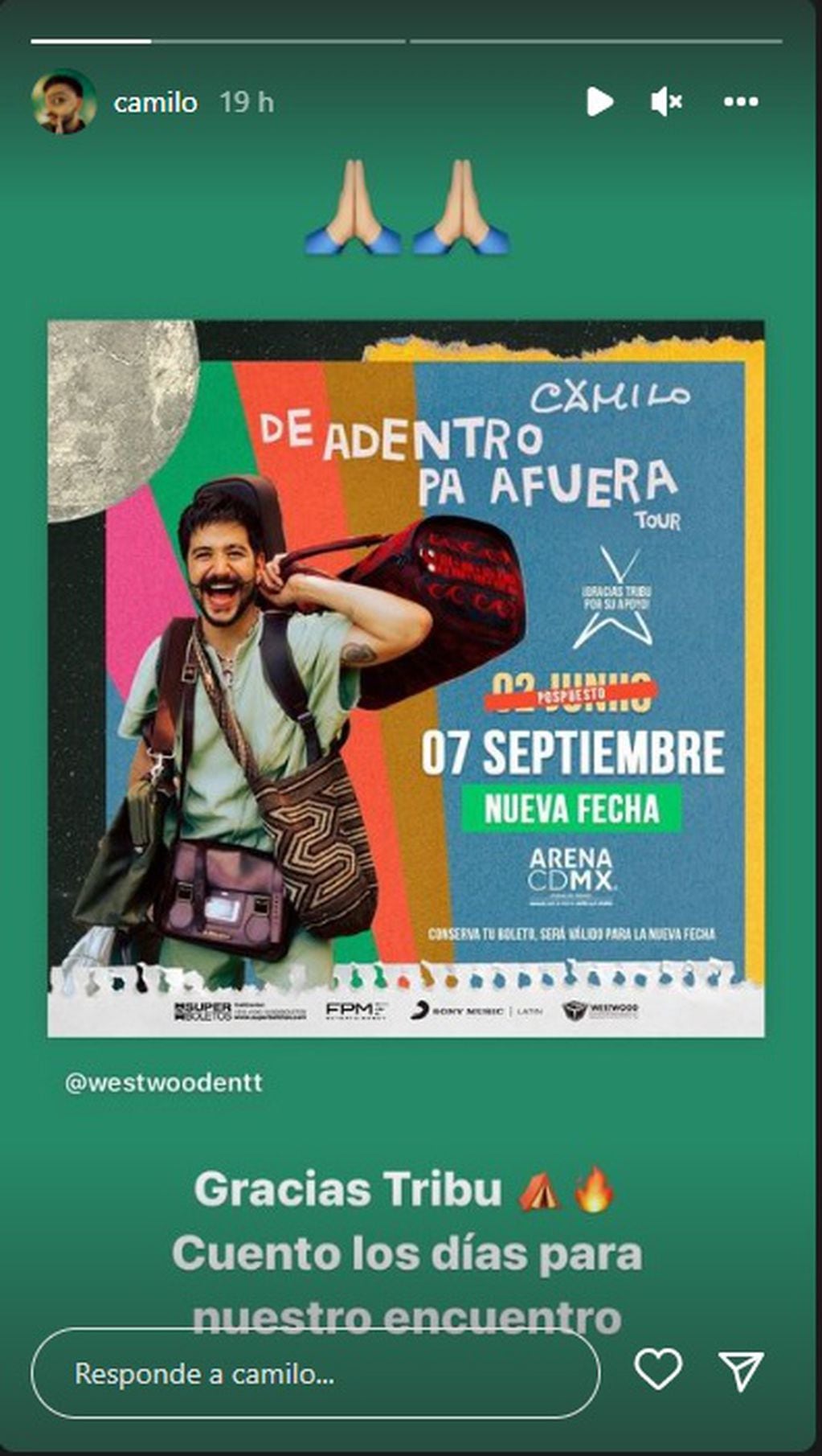 La nueva fecha para el recital de Camilo en Ciudad de México