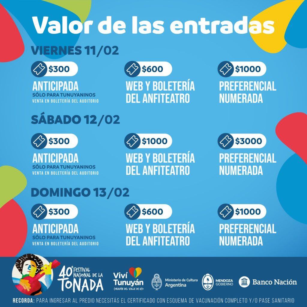 Los valores de las entradas para el Festival de la Tonada.