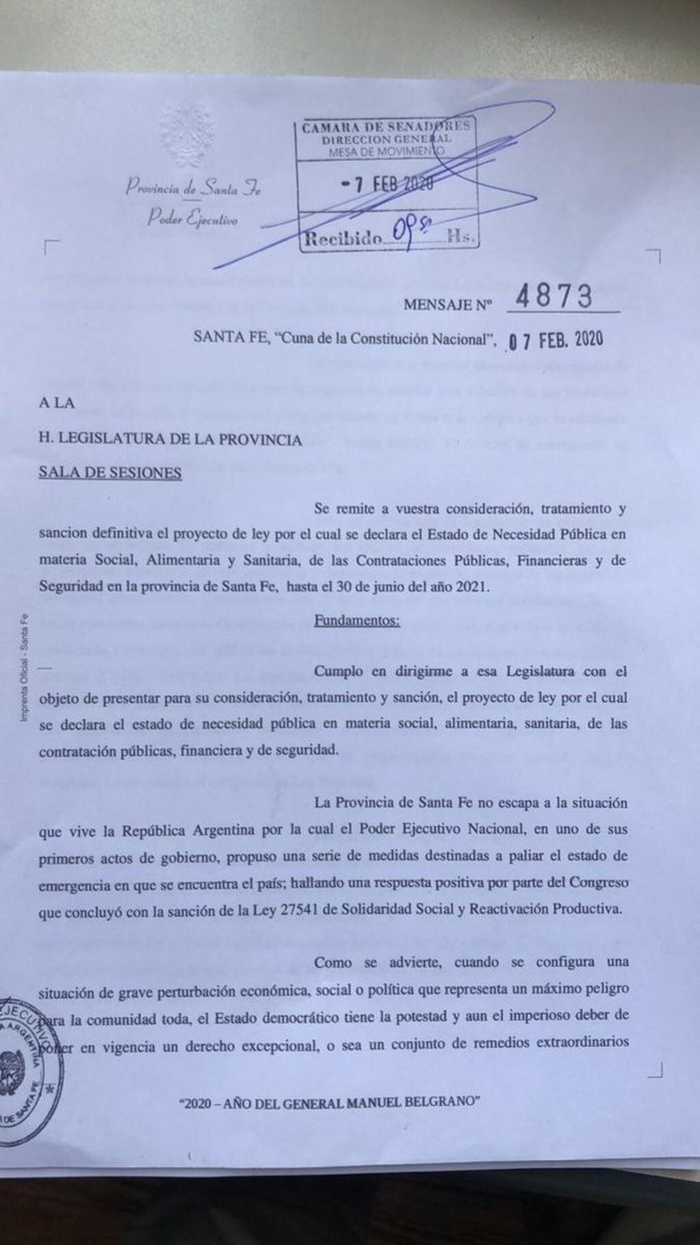 El proyecto de Ley de Necesidad Pública ingresó al Senado santafesino. (@mauriciomaronna)