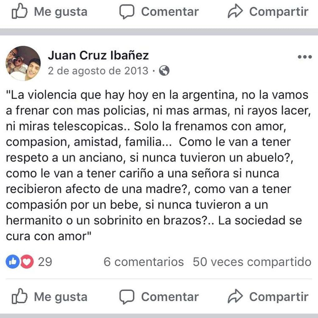 Mensaje publicado por Juan Cruz Ibáñez. (Facebook)