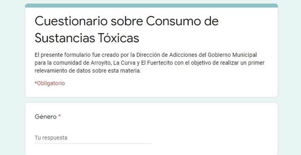 Encuesta sobre el consumo de sustancias toxicas en Arroyito