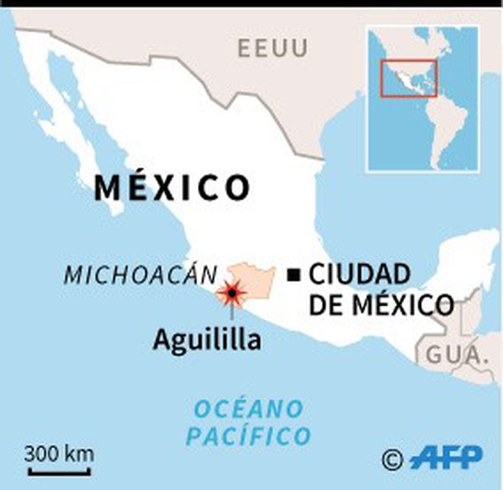 Mapa de México localizando el estado de Michoacán, donde 14 policías murieron tras un ataque armado en el municipio de Aguililla - AFP / AFP