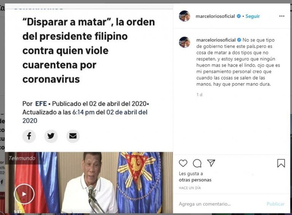 La publicación de Marceo "el Chino" Ríos (Instagram)