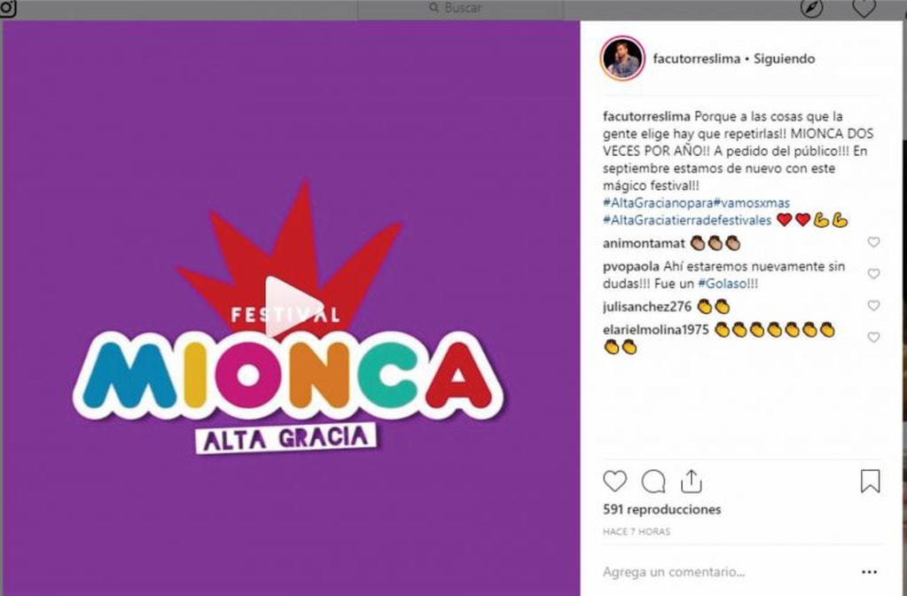 Facundo Torres anuncia que Mionca vuelve en Septiembre