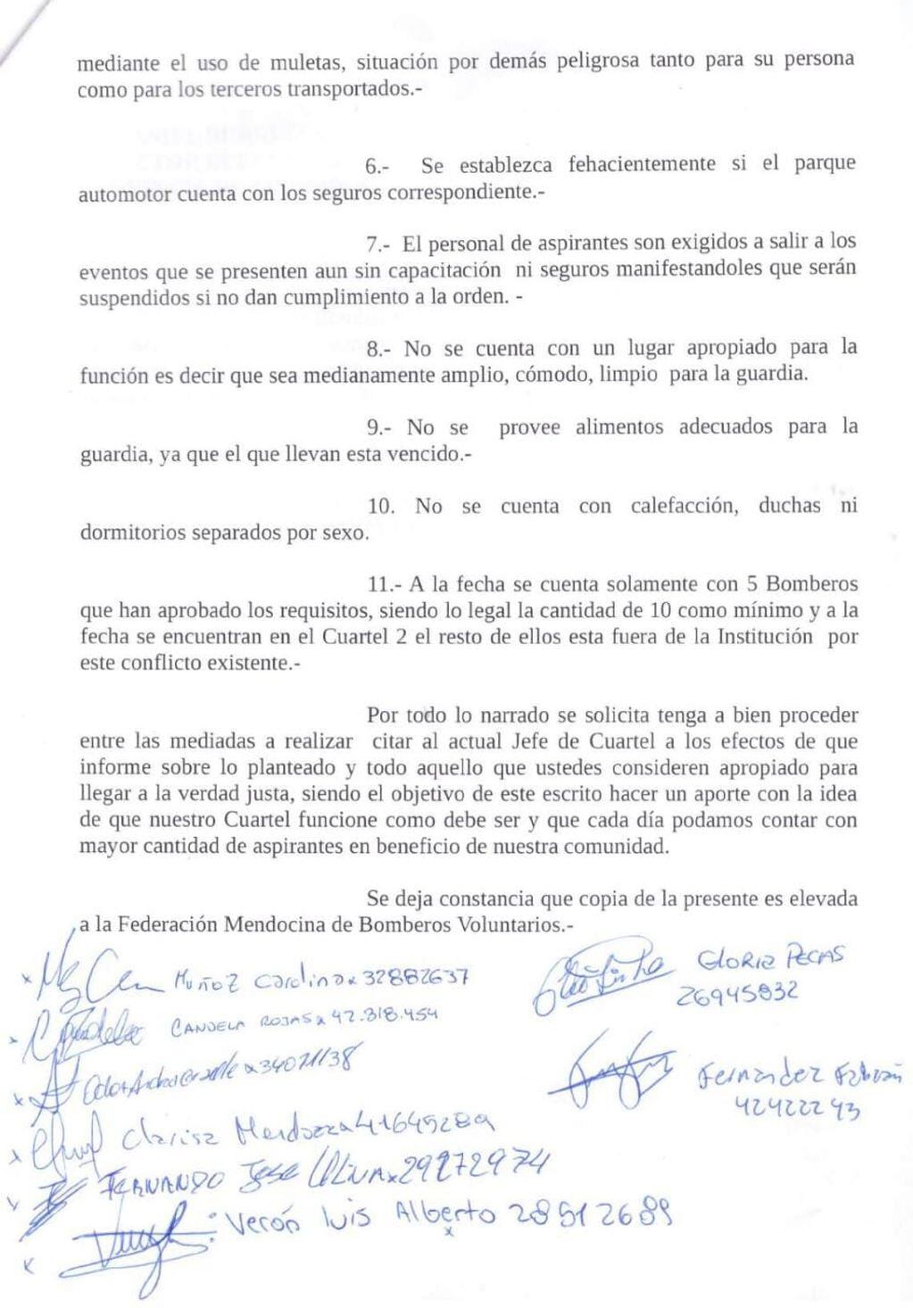 Bomberos y aspirantes del cuartel de Costa de Araujo elevaron una nota a Defensa Civil para constatar irregularidades por parte de la comisión.