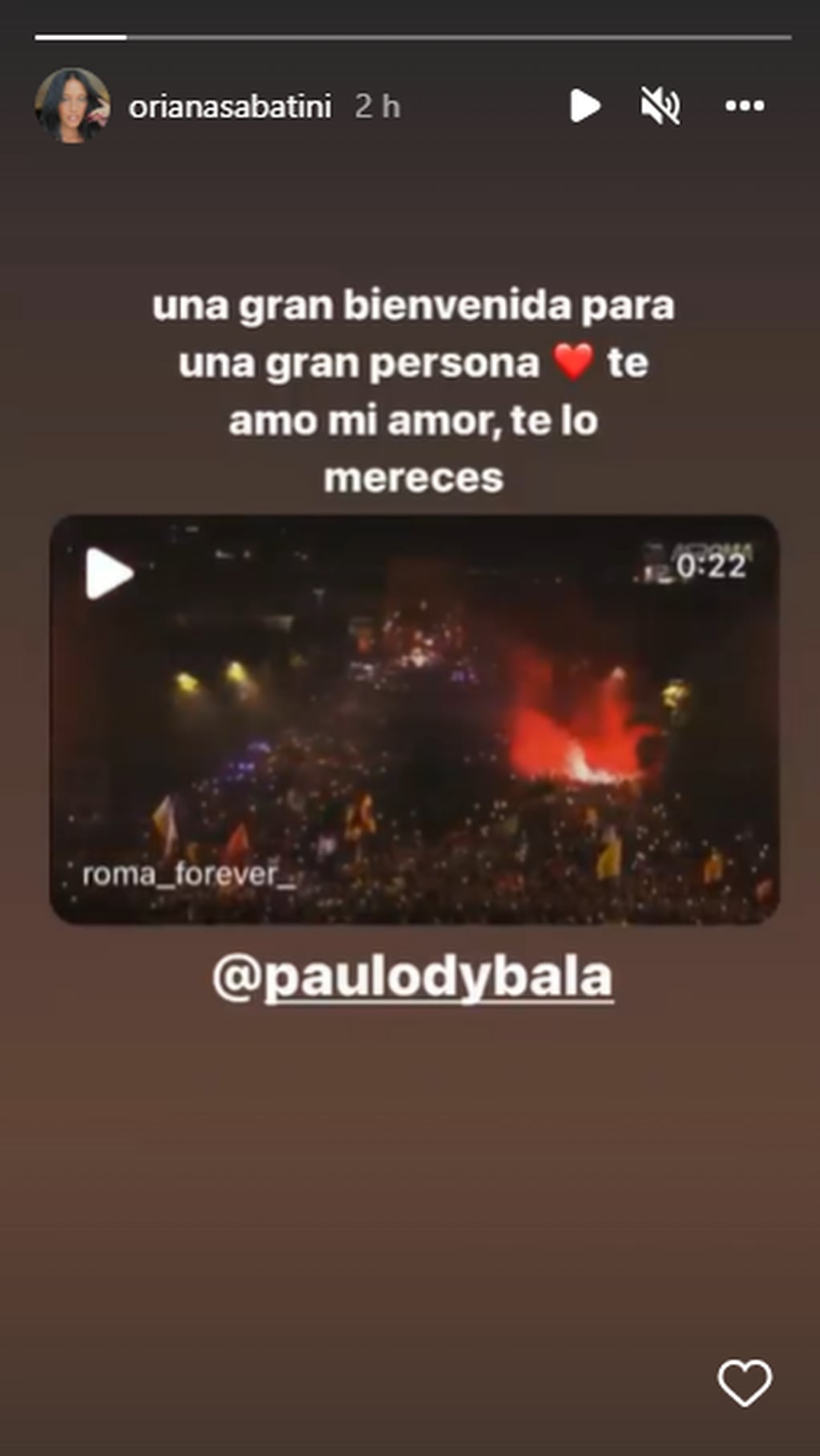 Oriana Sabatini felicitó a Paulo Dybala por su presentación en Roma