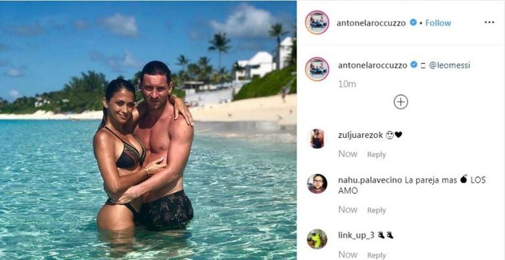 Antonela Roccuzzo junto a Lio Messi en el Caribe. (Instagram/antonelaroccuzzo)